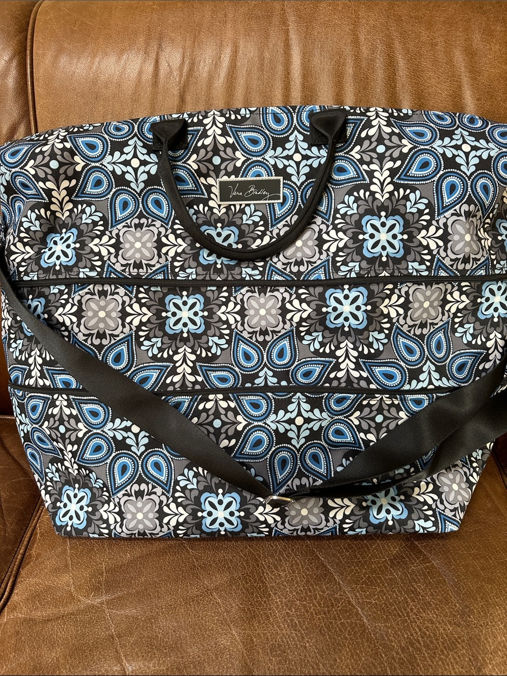 Vera Bradley Blue & Gray XL EXPANDABLE Floral Tote Bag with Shoulder Strap